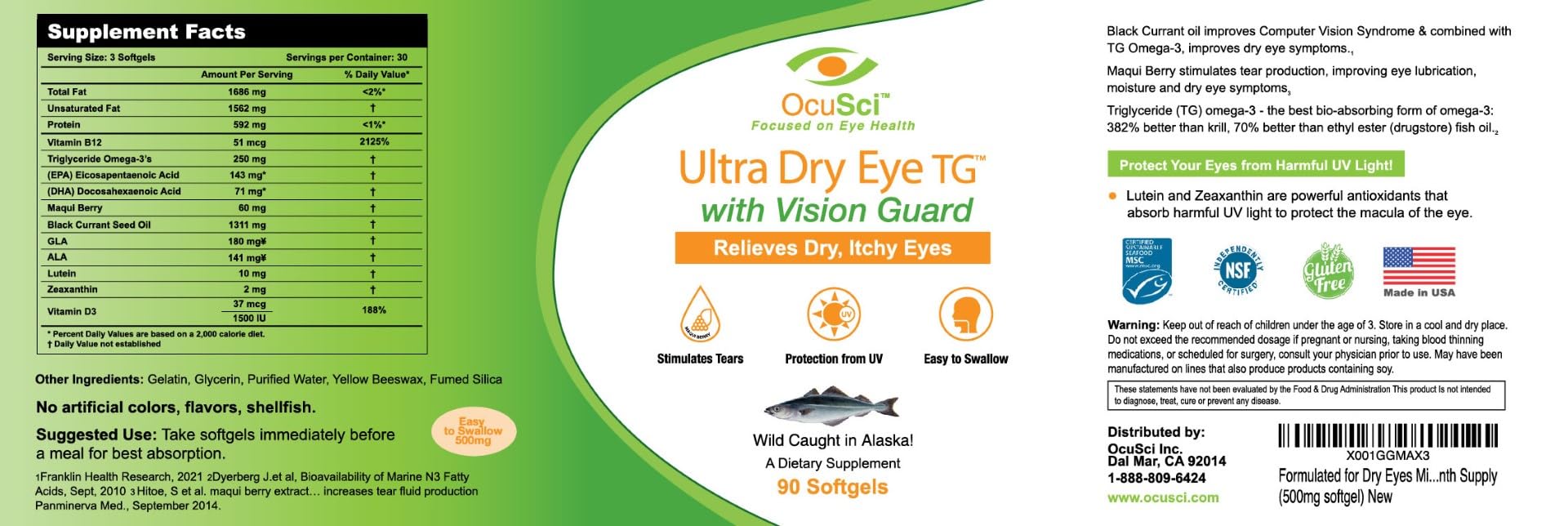 Formulated for Dry Eyes Mini-softgels of Ultra pure Omega-3, Black Currant Oil, Maqui Berry, Lutein, Zeaxanthin, Vitamins B12 and D3 (2 Month (180 mini softgels)