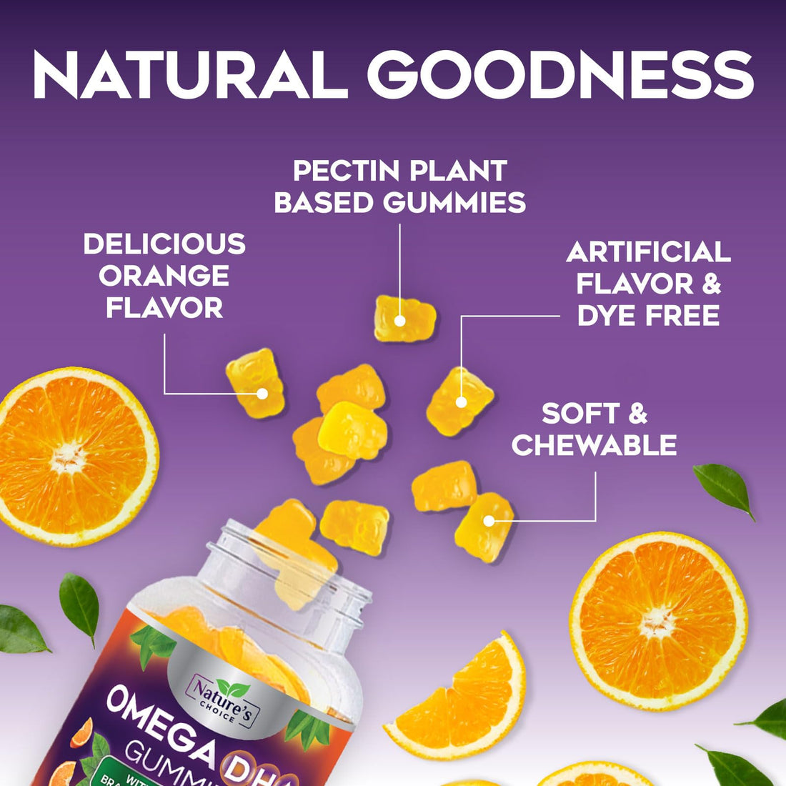 Omega 3 Fish Oil Gummies - Triple Strength Omega 3 Gummy Vitamins, High Absorption EPA & DHA Fatty Acids, for Heart Health & Brain Support, Nature's Fish Oil Supplement, Orange Flavor - 60 Gummies