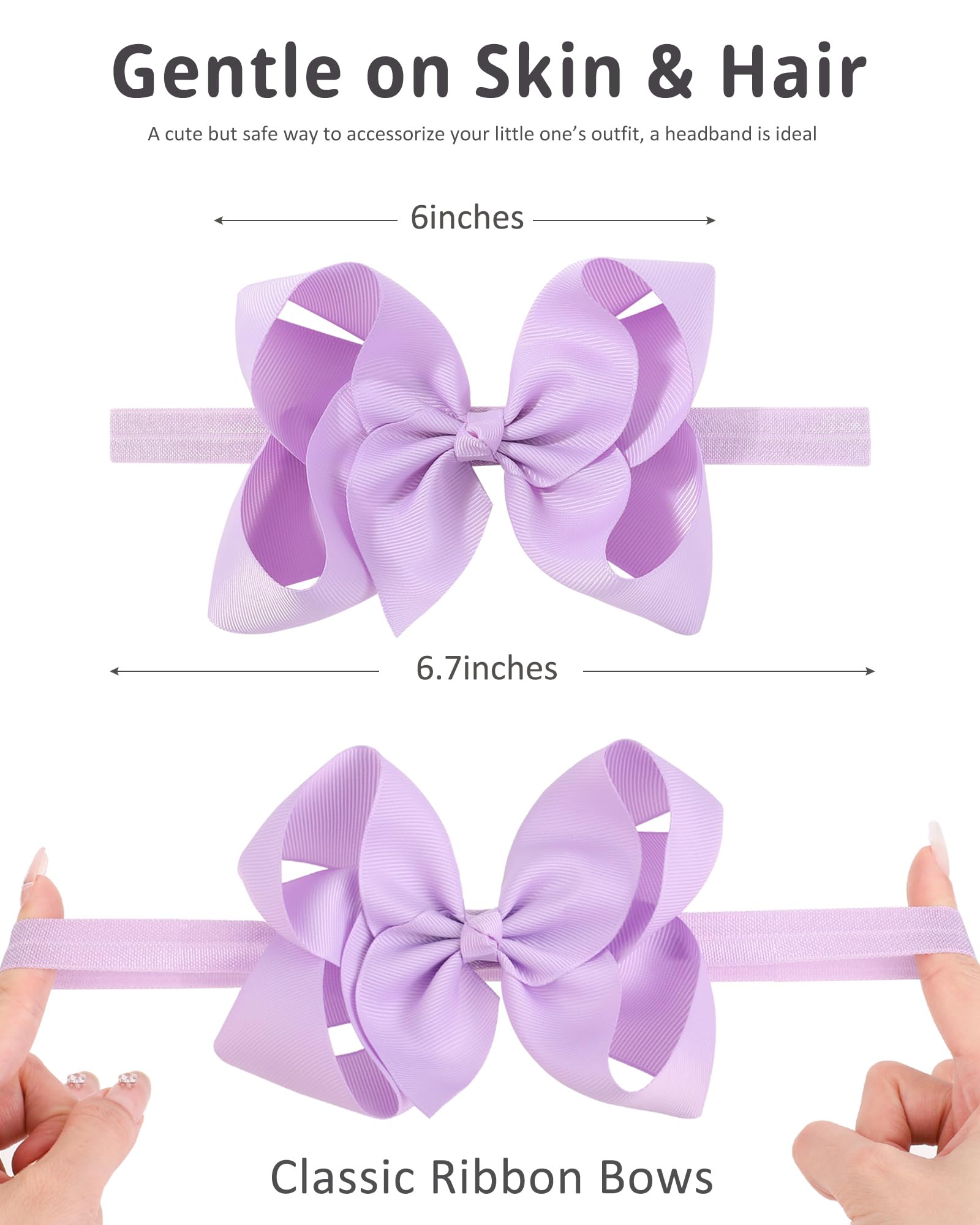 jollybows 20pcs Baby Girls Grosgrain Ribbon Hair Bows Headbands 6 Elastic Hair Band Hair Accessories for Infants Newborn (Multicoloured 6“ Bows Elastic Headband)