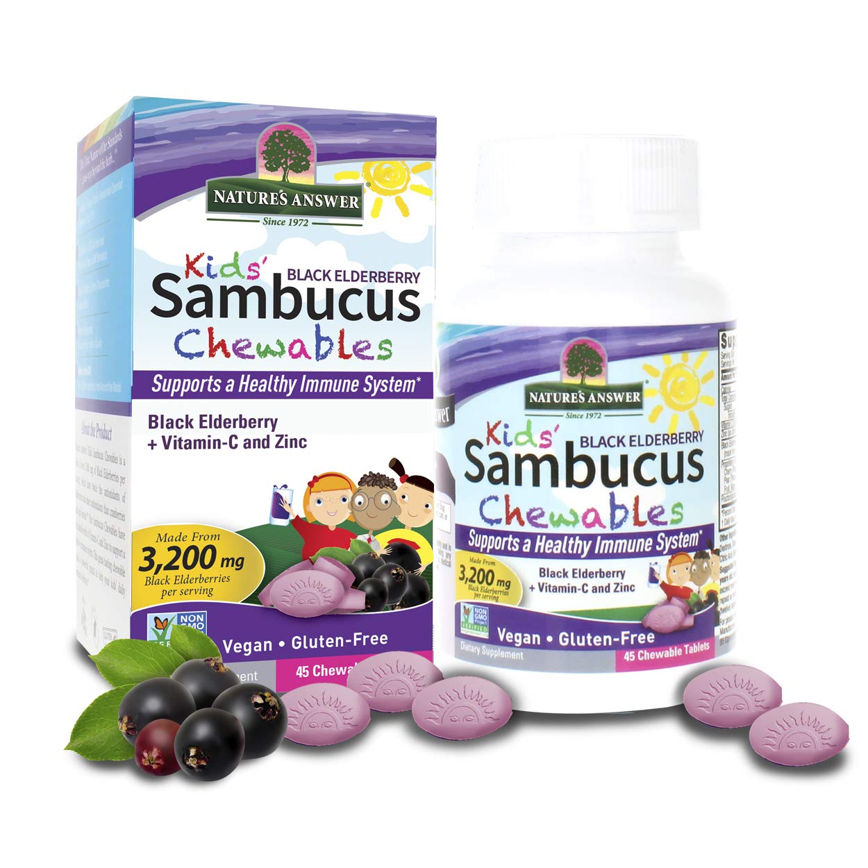 Nature's Answer Kids Sambucus Chewables Black Elderberry with Vitamin C and Zinc