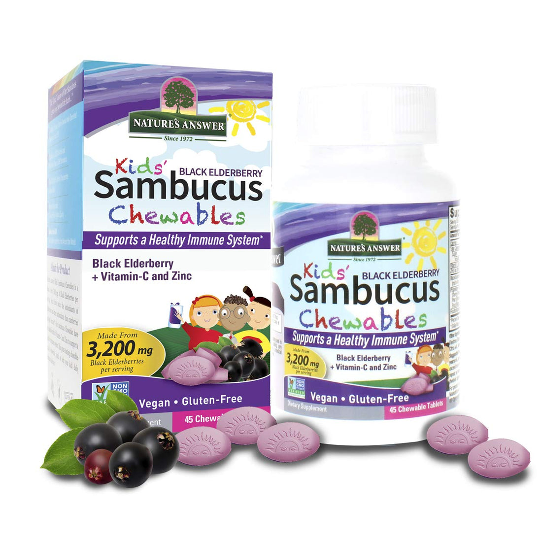 Nature's Answer Kids Sambucus Chewables Black Elderberry with Vitamin C and Zinc