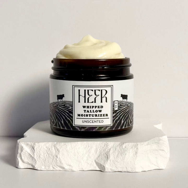HEFR 100% Grass Fed Beef Tallow for Skin Care, All-Natural Face and Body Whipped Beef Tallow Moisturizer, Organic Beef Tallow Moisturizer for Skin, Face and Body Lotion - (Unscented) 2 oz