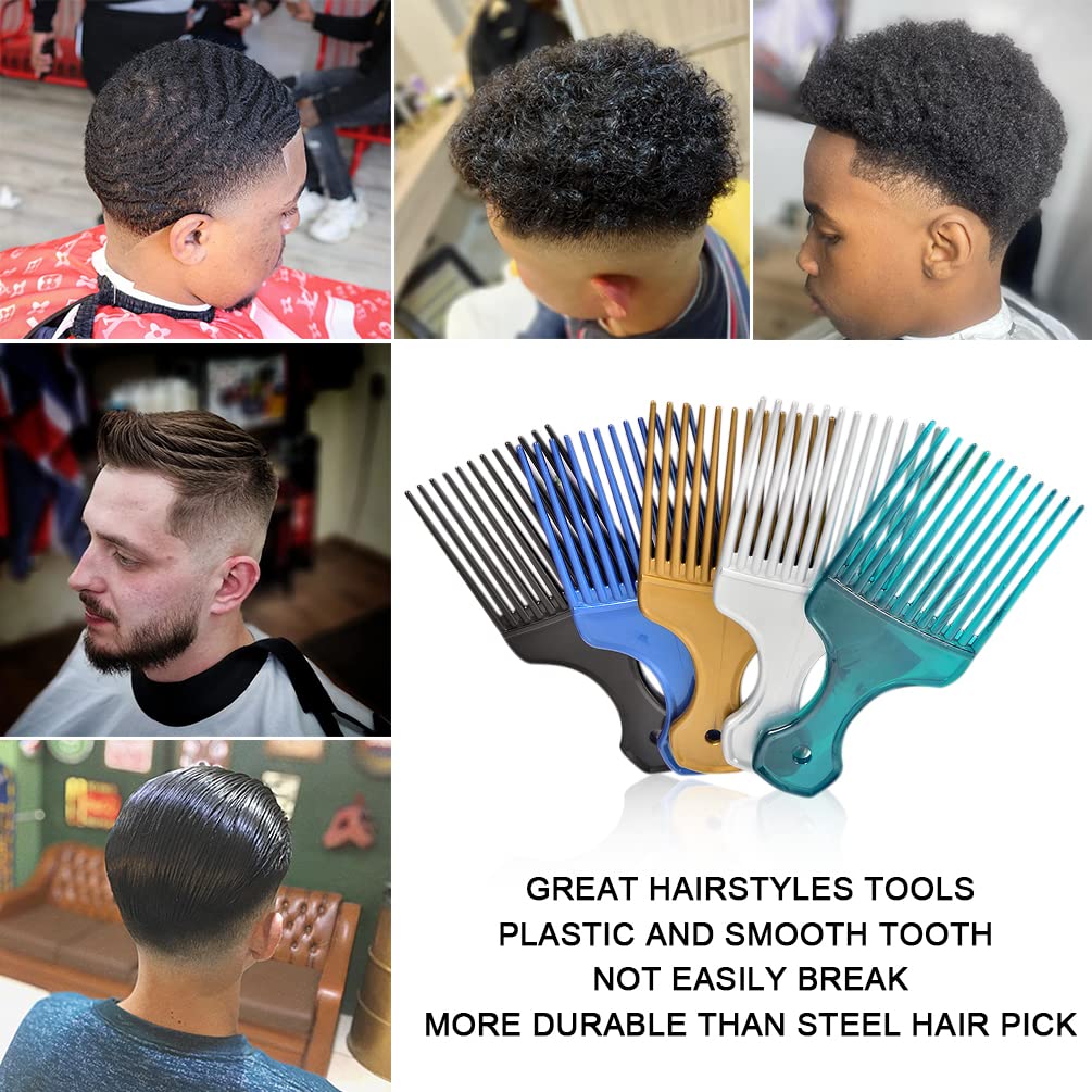 6 Pack Hair Picks for Curly Hair, 6.3 Inch Plastic Afro Pick for Women Men Hair Styling, Wide Tooth Afro Comb for Hairdressing (6 Colors)