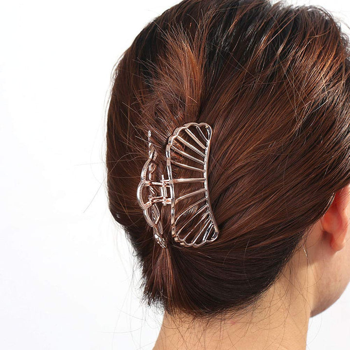 Numblartd Vintage Simple Hollow Metal Sector Large Hair Claw Jaw Clips - Women Lady Girls Alloy Ponytail Holder Hair Clamp Hairpin Hair Accessories for Thick Hair (Rose Gold)