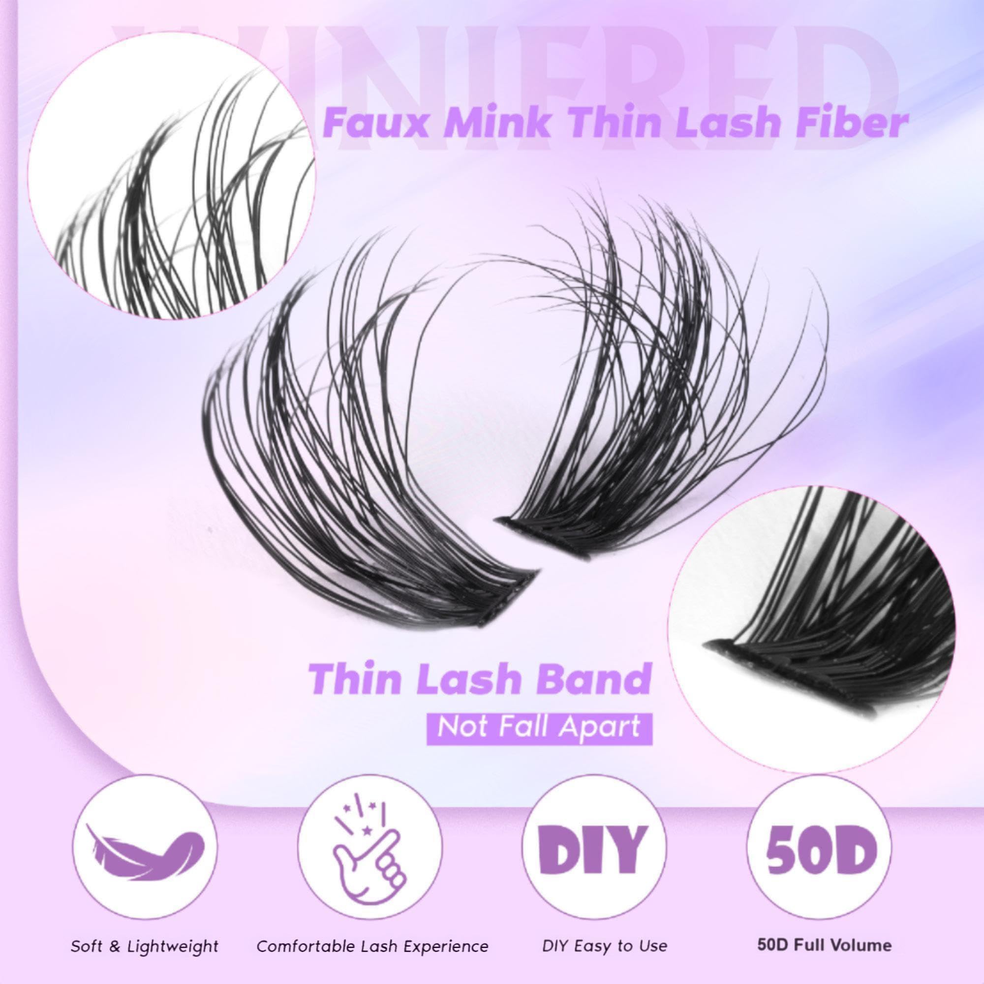 Winifred Cluster Eyelash Extensions Wispy Lash Clusters Thick Volume Individual Lashes 50D Lash Extension D Curvature Eyelash Clusters 16mm DIY Faux Mink Eyelash Extension (240pcs)