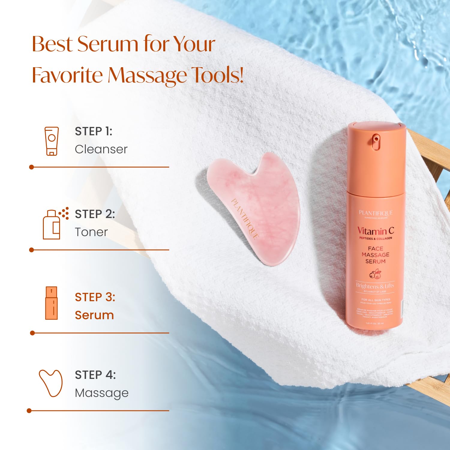 PLANTIFIQUE Korean Vitamin C Face Massage Serum – Hydrating Anti-Aging Collagen & Peptides Formula – Perfect for Gua Sha Facial Massage & Even Skin Tone Glow