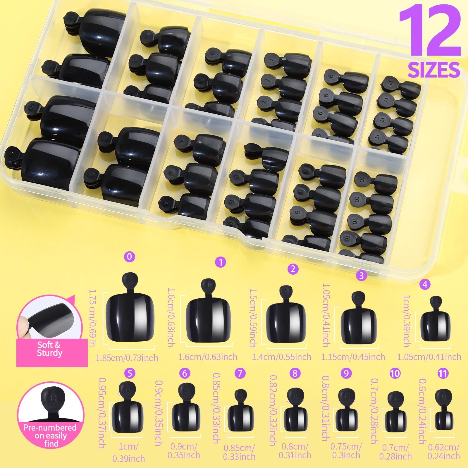 Teenitor Toe Nail Press ons with Glue Set, 120pcs Black Press on Toenails for Women Toe Press on Nails, Fake Toe Nails Tips Kit False Toenails Square