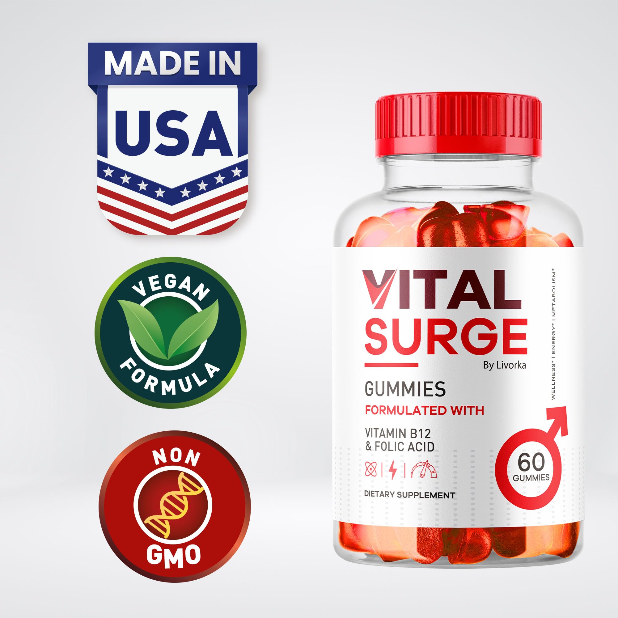 (2 Pack) Vital Surge, Vital Surge Gummies for Men Supplement, Vital Surge Gummies for Health, Vital Surge for Men, Vitale Surge,Vita Surge, Ital Source, Viral Surce Gummy para Hombres, 120 Gummies