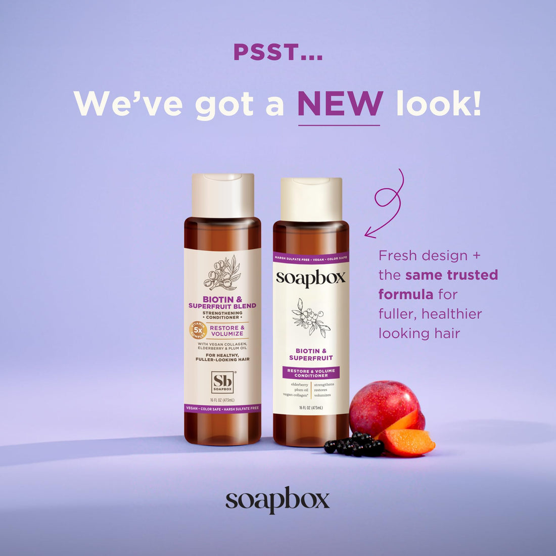 Soapbox Biotin & Superfruit Conditioner, Volumizing, Vegan, Color Safe, Sulfate & Silicone Free Hair Conditioner w/Elderberry and Plum Oil - 16oz, Pack of 3