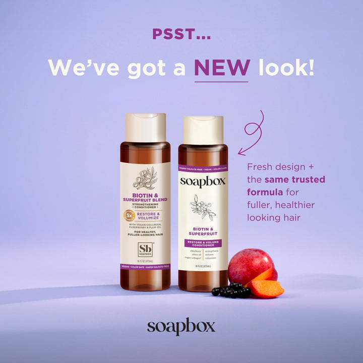 Soapbox Biotin & Superfruit Conditioner, Volumizing, Vegan, Color Safe, Sulfate & Silicone Free Hair Conditioner w/Elderberry and Plum Oil - 16oz, Pack of 3