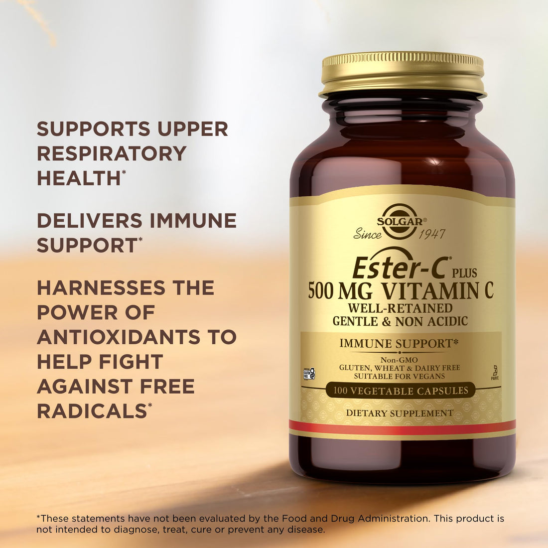 Solgar Ester-C Plus 500 mg Vitamin C (Ascorbate Complex) - 100 Vegetable Capsules, Pack of 2 - Antioxidant & Immune Support - Non GMO, Vegan, Gluten Free, Kosher - 200 Total Servings