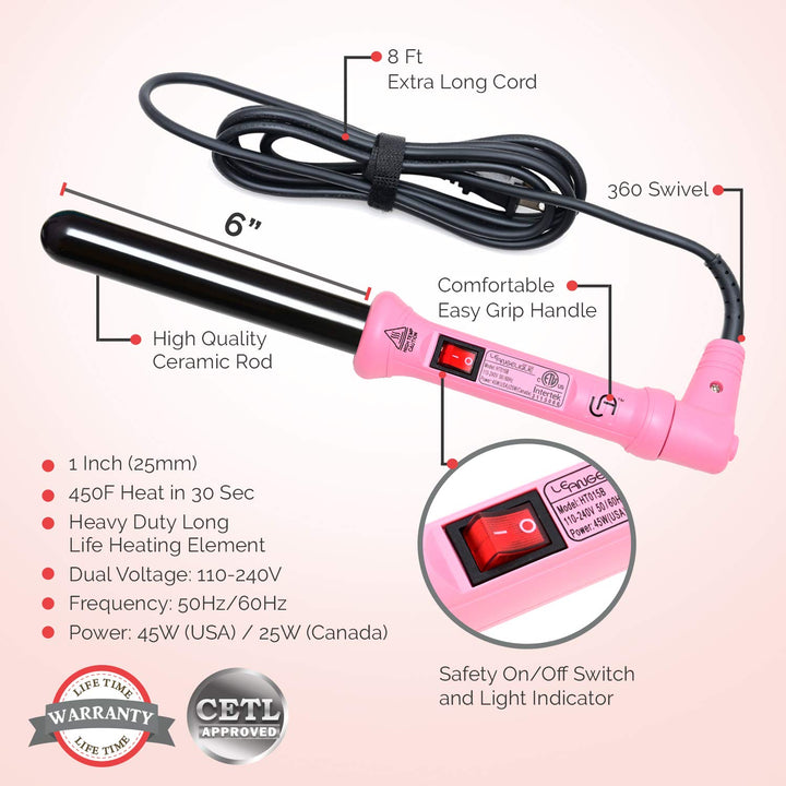 Le Angelique Curling Iron, Pink, 25mm