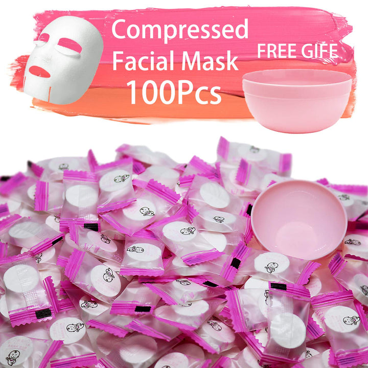 ZMBeauty 100 Pcs: 100 Pcs Compressed Facial Mask Sheet Beauty Diy Disposable Mask Paper Natural Cotton Skin Care Wrapped Masks Normal Thickï¼ŒGet A Small Mask Bowl Free
