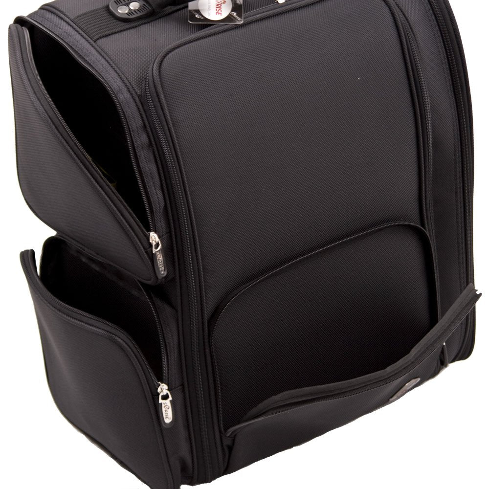 Sunrise High Quality Nylon Professional Soft Sided Rolling Makeup Case with Pouches in Black