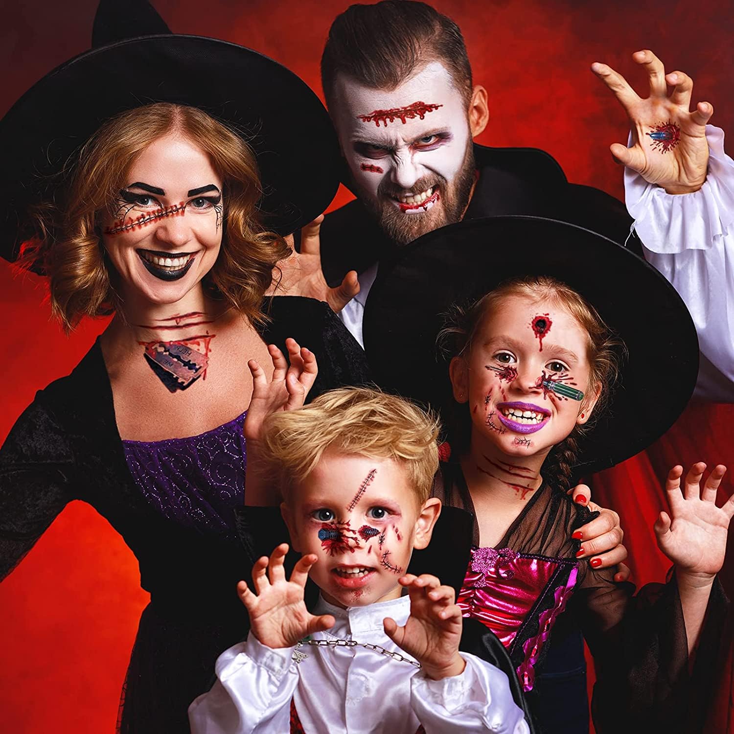 double ideal Halloween Temporary Face Tattoo Sticker 3D Zombie Scar Fake Bloody Wound for Cosplay Party Masquerade Prank Prop Decorations, Waterproof Sweatproof Makeup for Women Man Kids (10sheets)