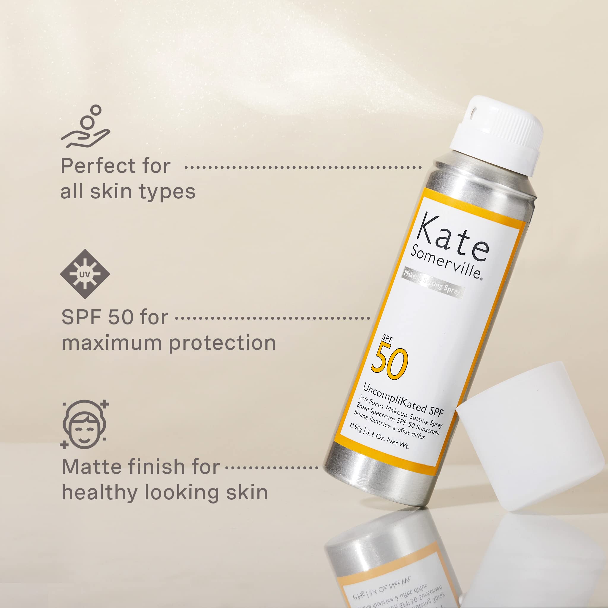 Kate Somerville UncompliKated SPF – SPF 50 Face Sunscreen and Soft Focus Makeup Setting Spray – Daily Use Skin Care with Matte Finish, 3.4 Fl Oz