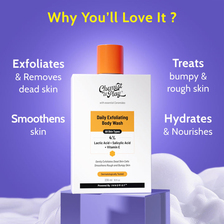 Chemist at Play Body Wash Exfoliating For Dry Rough Bumpy Strawberry Skin With 1% Salicylic Acid 2% Lactic Acid And Ceramides For Men And Women (7.9 Ounce)