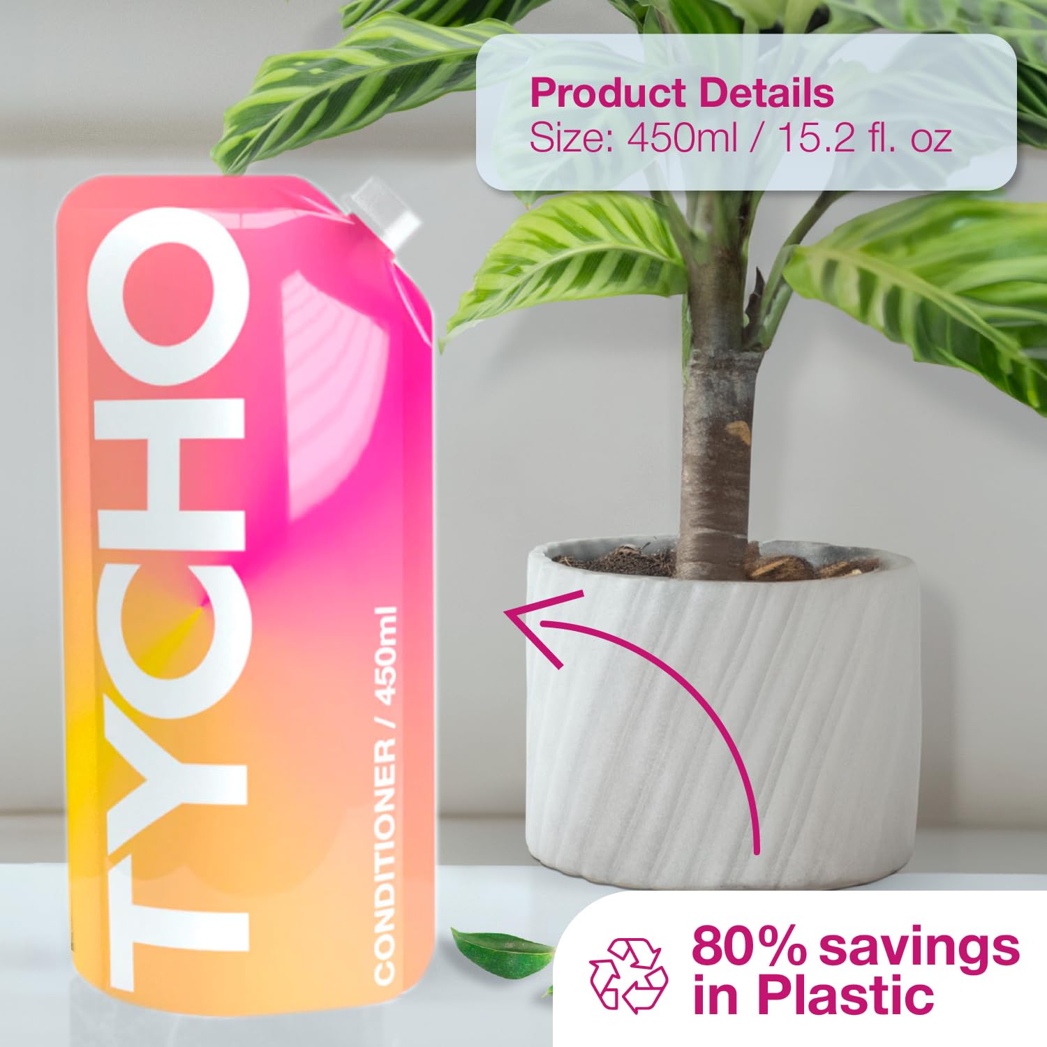 TYCHO Conditioner Refill Pouch 450ml (15.22 fl oz) - Hair Conditioner for Damaged Dry Hair Ideal for Refillable Shampoo & Conditioner Systems | Conditioner for Dry Hair, PH Balanced & Shine