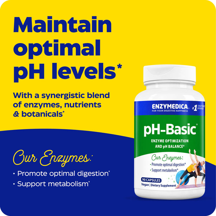 Enzymedica, pH-Basic, Includes Digestive Enzymes, Nutrients & Herbs, Supports Healthy Digestion & pH Balance, 90 Count - FFP