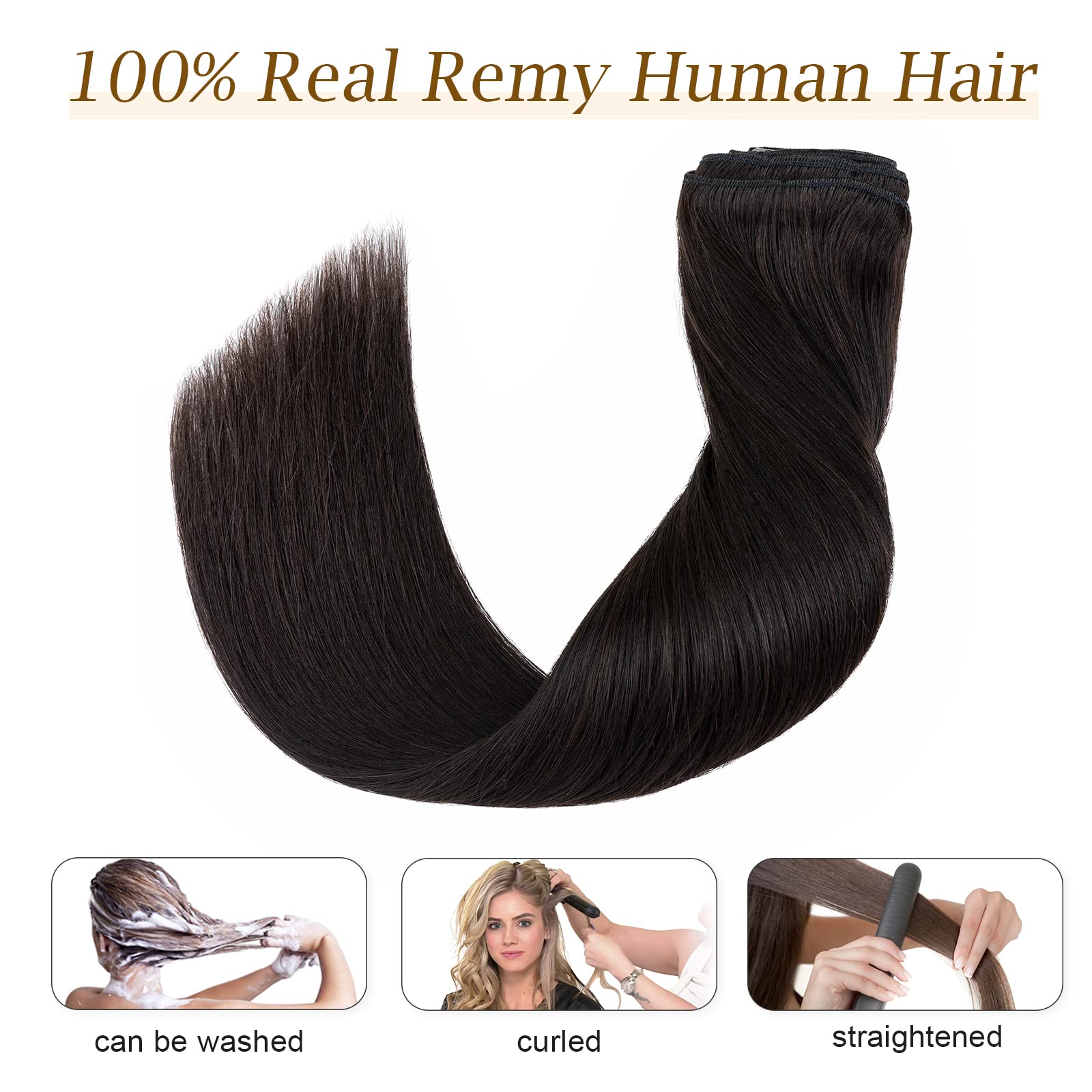 Double Weft 100% Remy Human Hair Clip in Extensions 10''-22'' Grade 7A Quality Full Head Thick Long Soft Silky Straight 8pcs 18clips for Women Beauty (14 / 14 inch 120g ,#1B Natural Black)