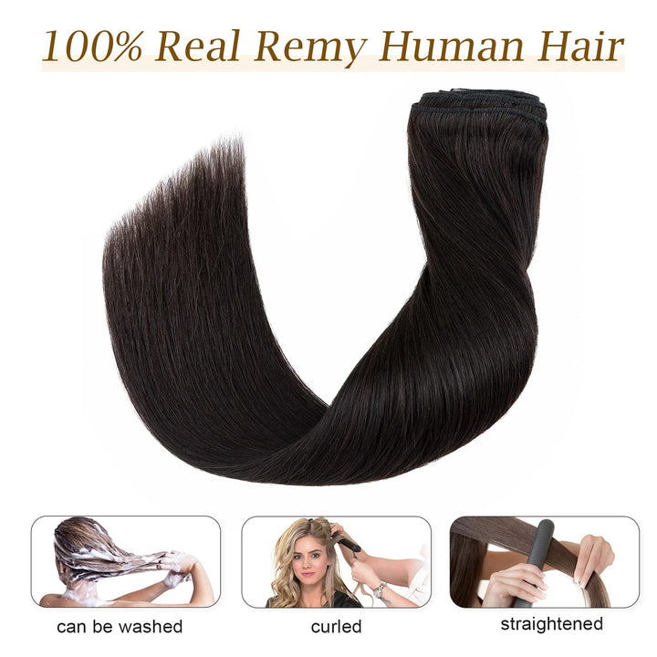 Double Weft 100% Remy Human Hair Clip in Extensions 10''-22'' Grade 7A Quality Full Head Thick Long Soft Silky Straight 8pcs 18clips for Women Beauty (14 / 14 inch 120g ,#1B Natural Black)