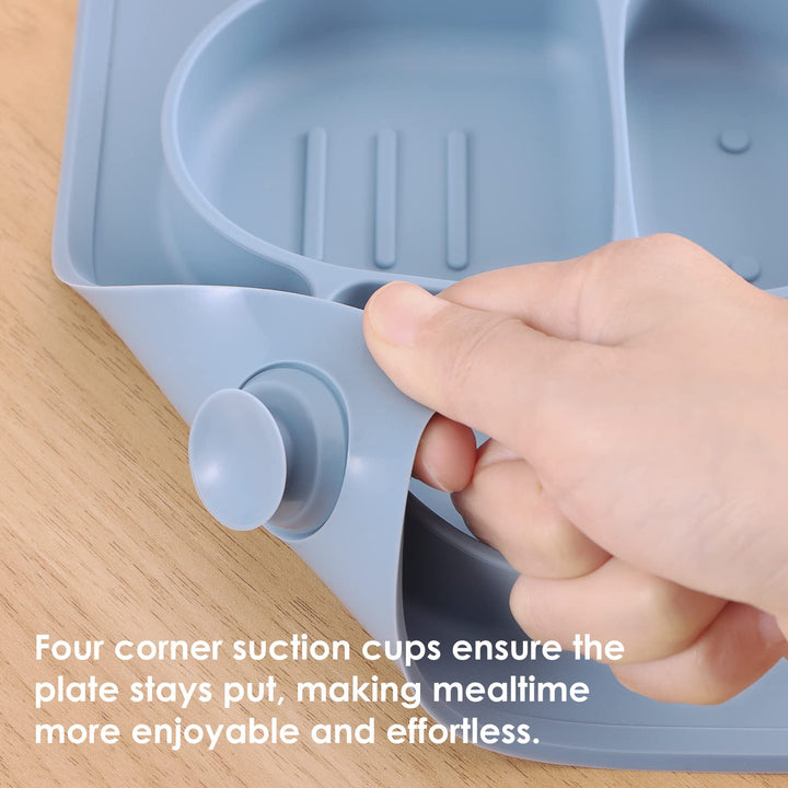 ROCCED Suction Plates for Baby Placemat Spoon Fork Set for Toddlers, Silicone Baby Plates with Suction Baby Dishes for Kids Plates-grey