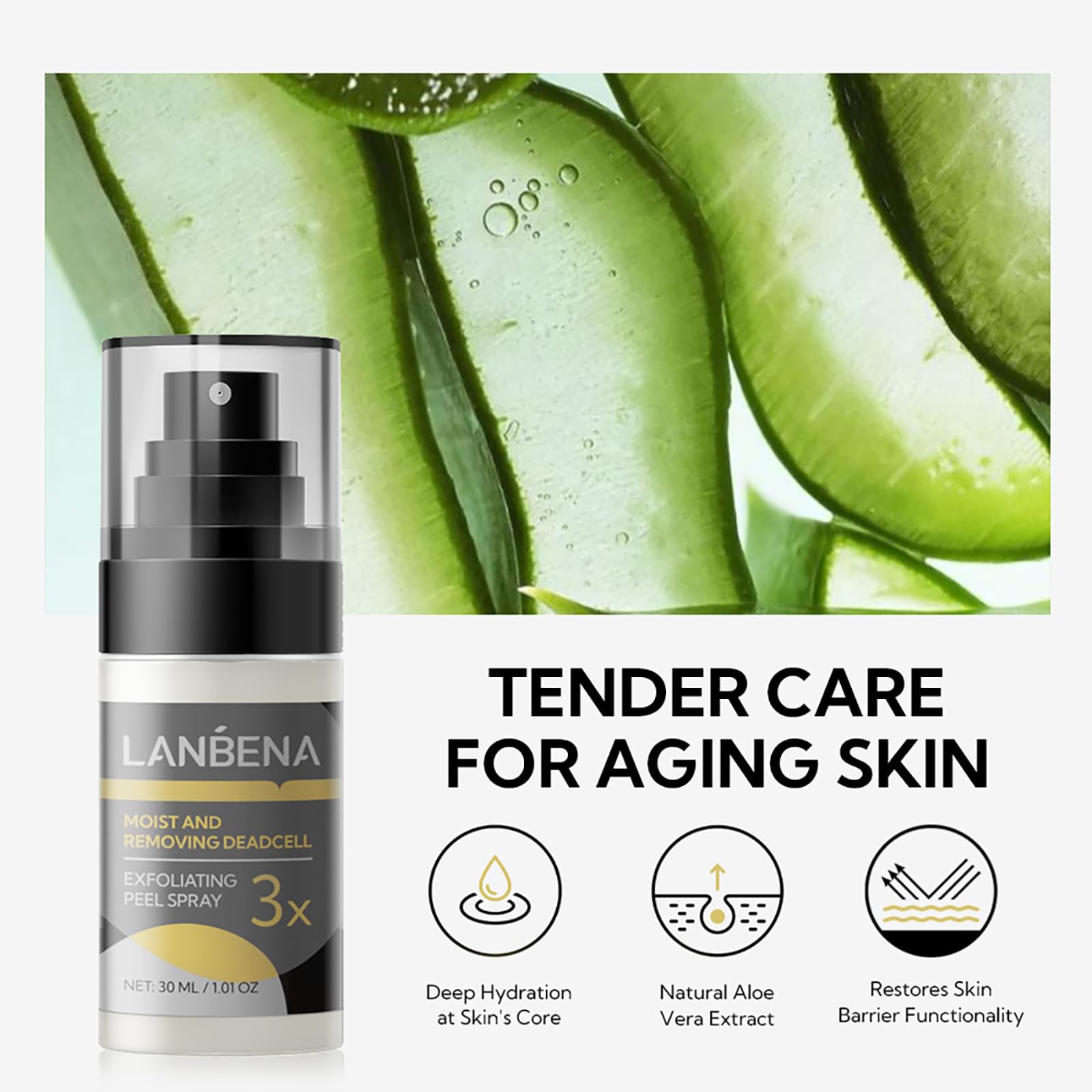 Body and Face Exfoliating Spray, LANBENA Exfoliating Spray 30ml, Exfoliates Dead Skin, Unclogs Pores, Moisturizing with 7 Plant Extracts & Exclusive Korean Patent Ingredient