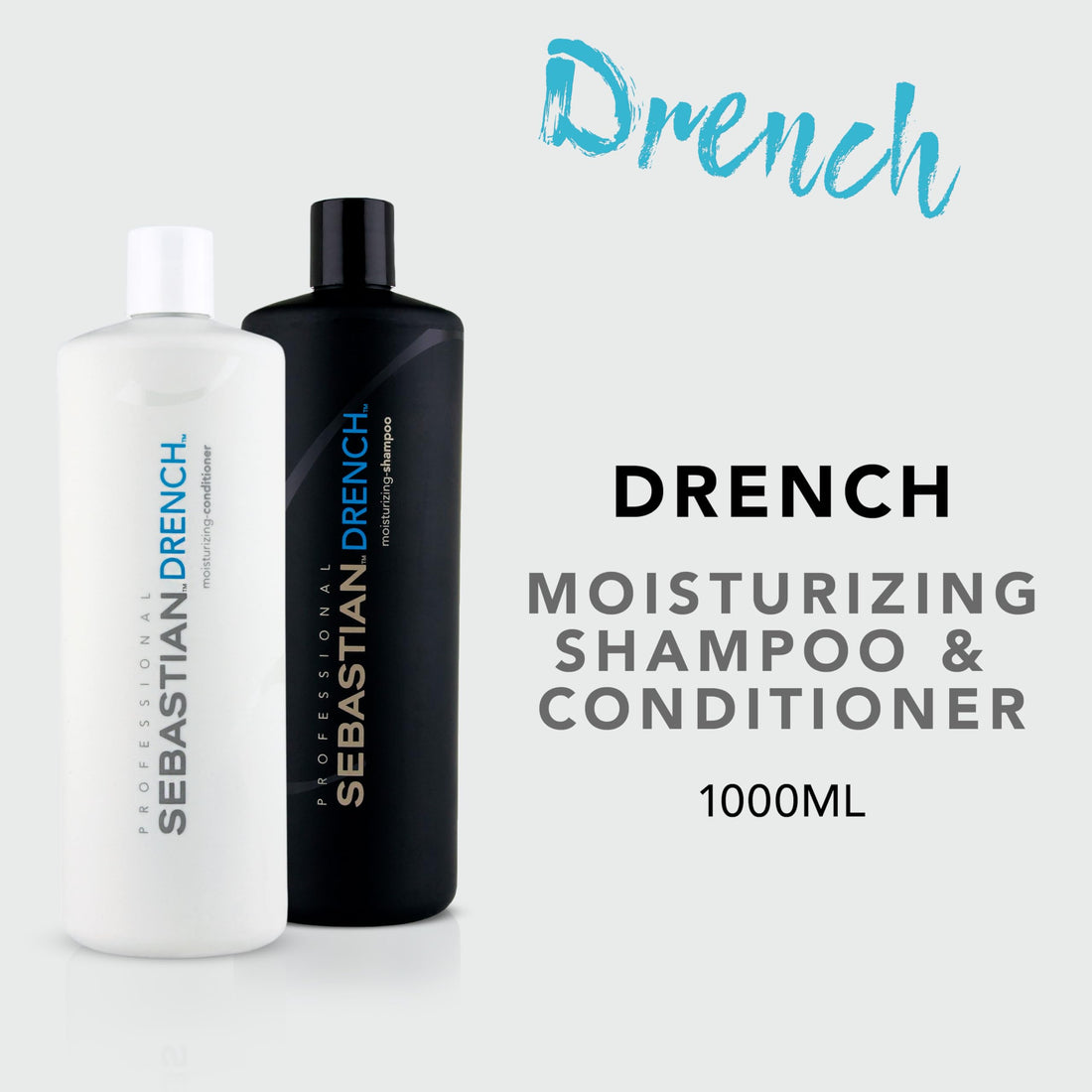 Sebastian Professional Drench Shampoo & Conditioner Duo Set | 33.8 Fl Oz Liter Bottles Prepack with Pumps Included | Intense Hydration | Deep Moisturizing for Dry, Frizzy & Chemically Treated Hair