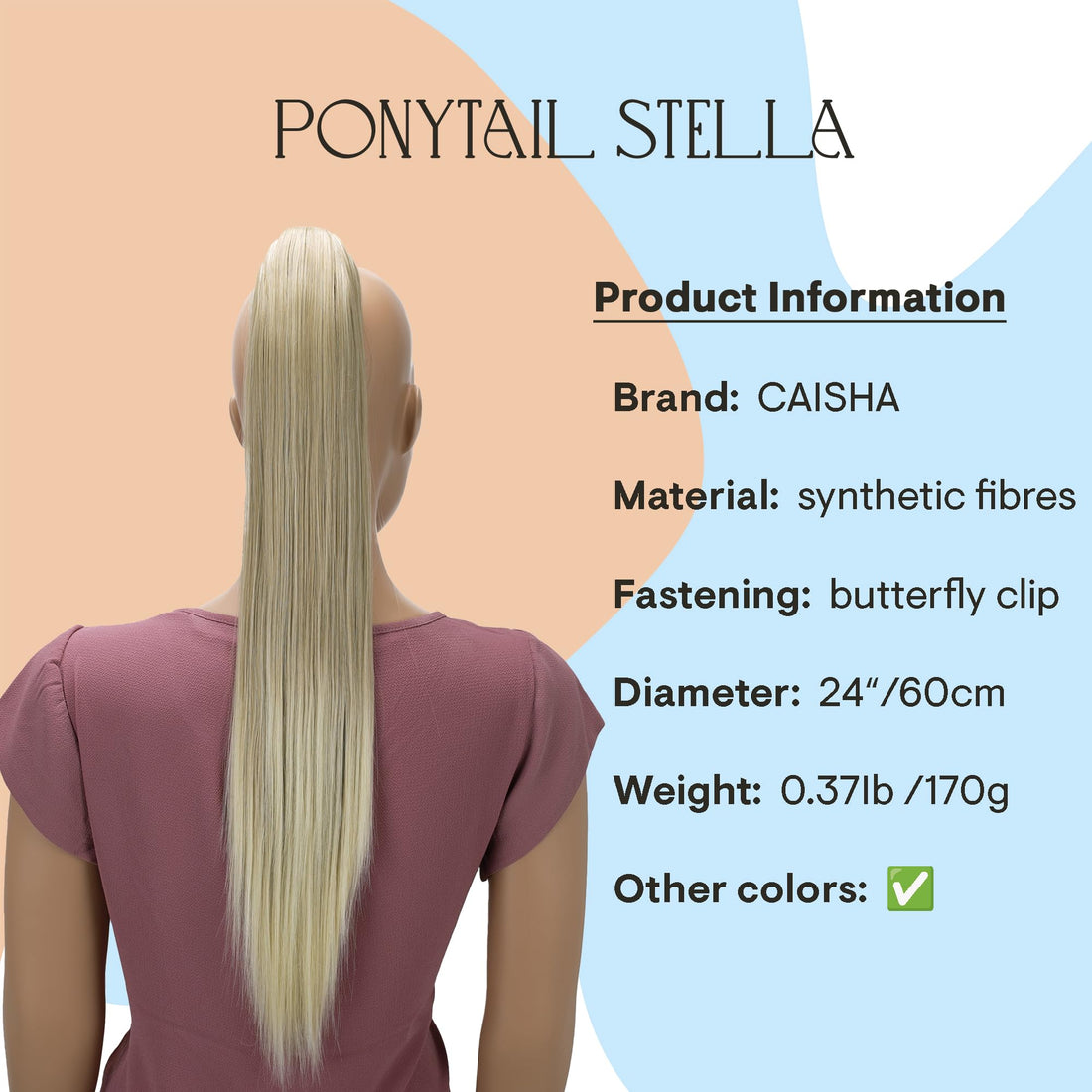 PRETTYSHOP 24 Hairpiece Ponytail Clip On Extension Long Hair Straight Light Blonde Mix H623