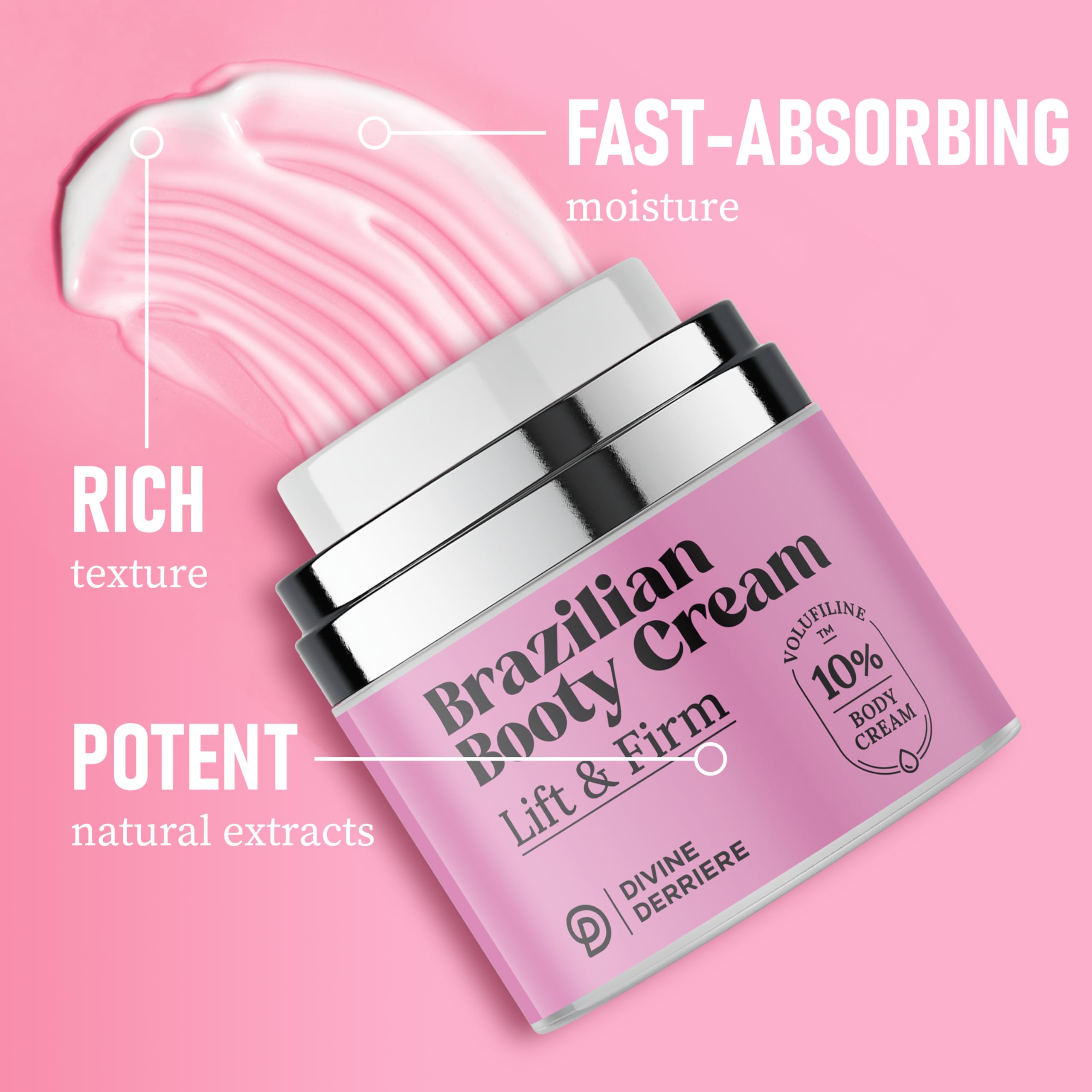 Divine Derriere Brazilian Body Butter Cream, Lift and Firm Body Cream with Volufiline Helps Reduce the Appearance of Cellulite for a Lifted and Firm-looking Derriere, Bum Bum Cream, 50ml