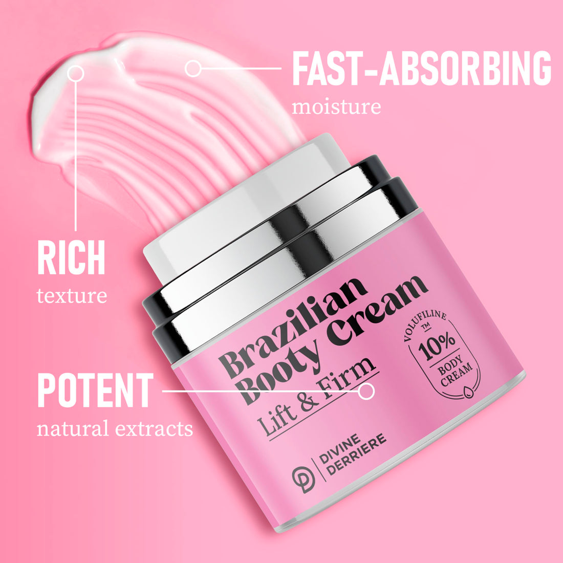 Divine Derriere Brazilian Body Butter Cream, Lift and Firm Body Cream with Volufiline Helps Reduce the Appearance of Cellulite for a Lifted and Firm-looking Derriere, Bum Bum Cream, 50ml