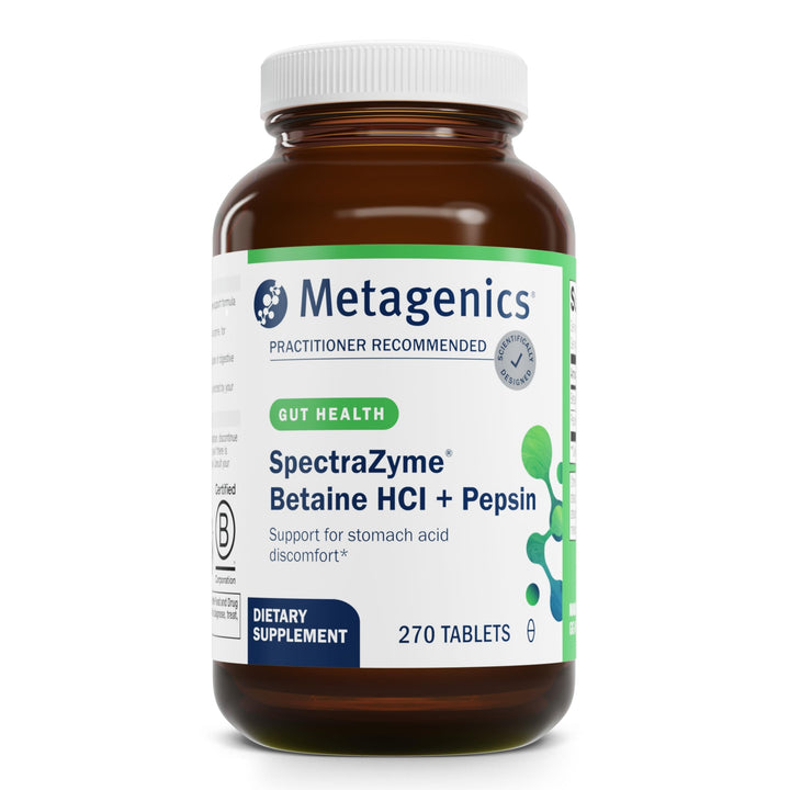 Metagenics SpectraZyme Betaine HCI + Pepsin - Supports Stomach Health & Aids in Digestion* - with Betaine HCl & Pepsin - Proteolytic Digestive Enzyme* - Non-GMO - 135 Servings - 270 Tablets