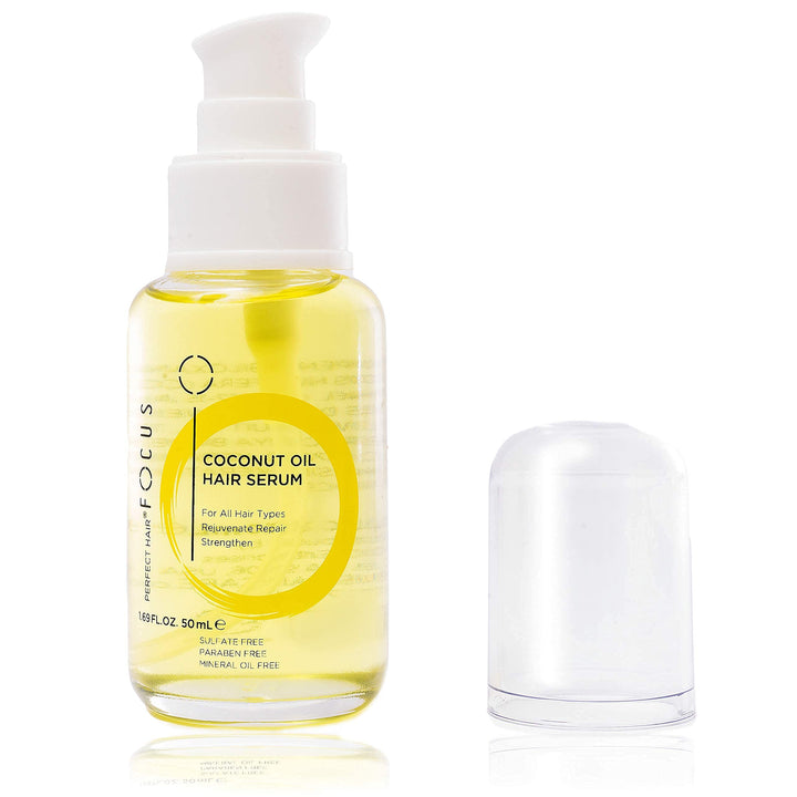 Perfect Hair Focus Coconut Oil Hair Serum - Infused with Raw Virgin Olive Oil, Sweet Almond, Keratin, Aloe and Algae Extract - Rejuvenate, Strengthen and Restore Hair to Natural Beauty - 50ml (1 Pack)