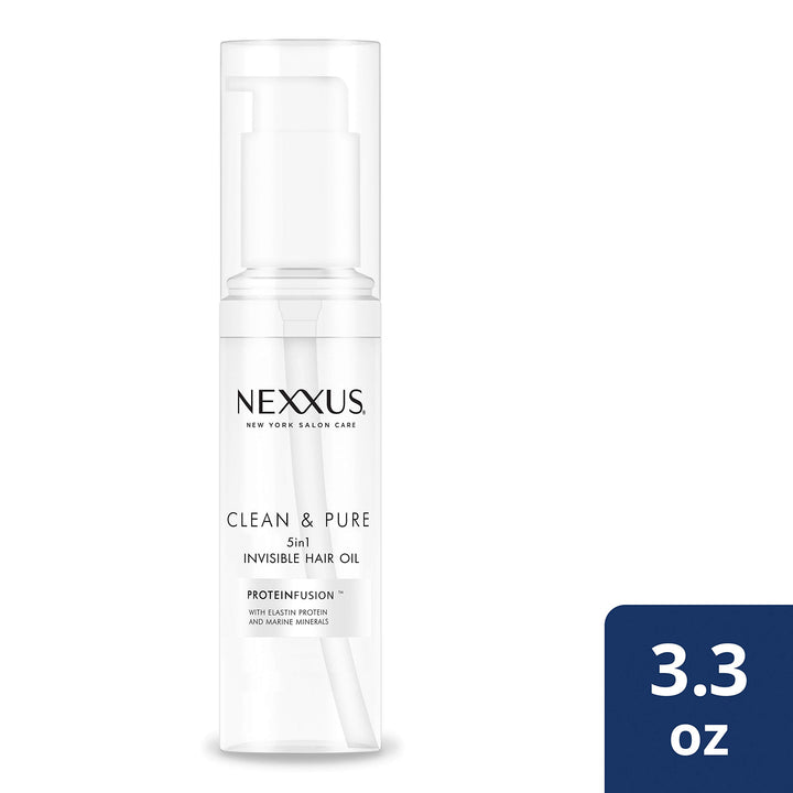 Nexxus Clean & Pure 5in1 Invisible Hair Oil, Hair Oil for Frizzy Hair, Nourishing Detox Paraben-Free, Dye-Free 3.3 oz