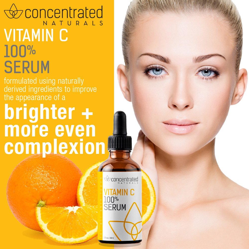 Vitamin C 100% Serum for Face | Professional Grade | High Concentrate Formula May Help Smooth Appearance of Wrinkles, Brightens | May Improve Appearance of Skin Tone for More Youthful-Looking Skin 1oz