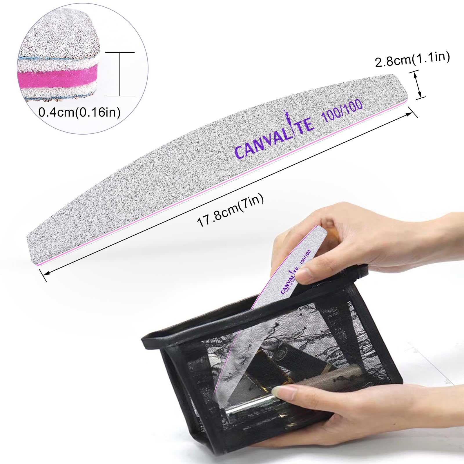 Canvalite 10pcs 100 Grit Nail Files for Acrylic Nails Emery Board Nail Styling Tools for Home and Salon Use