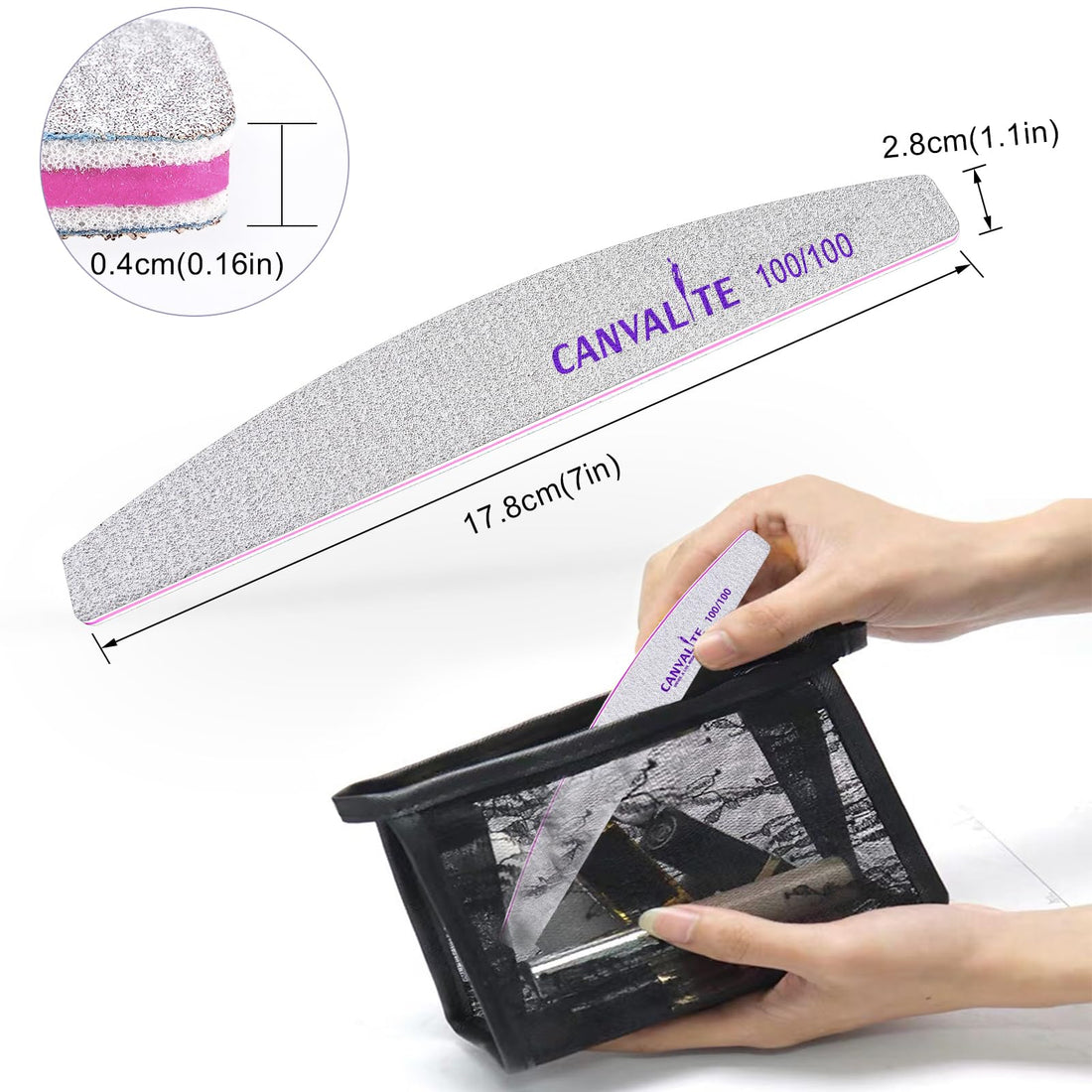 Canvalite 10pcs 100 Grit Nail Files for Acrylic Nails Emery Board Nail Styling Tools for Home and Salon Use