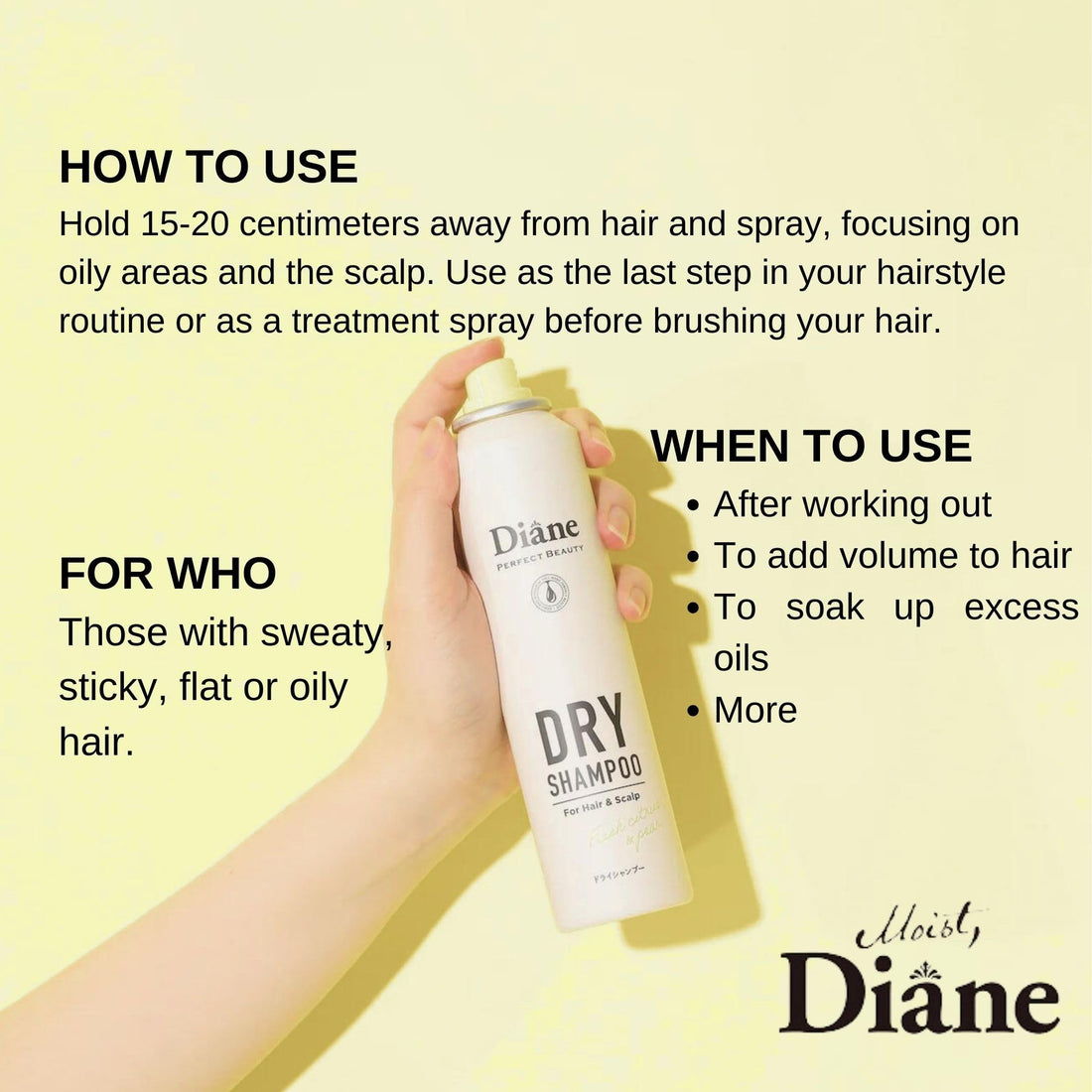 Moist Diane Organic Dry Shampoo Spray for Women and Men Oily Hair, Natural & Hydrating Dry Shampoo Powder From Japan, Moisturzing Dry Shampoo Travel Size, Perfect Beauty 95g