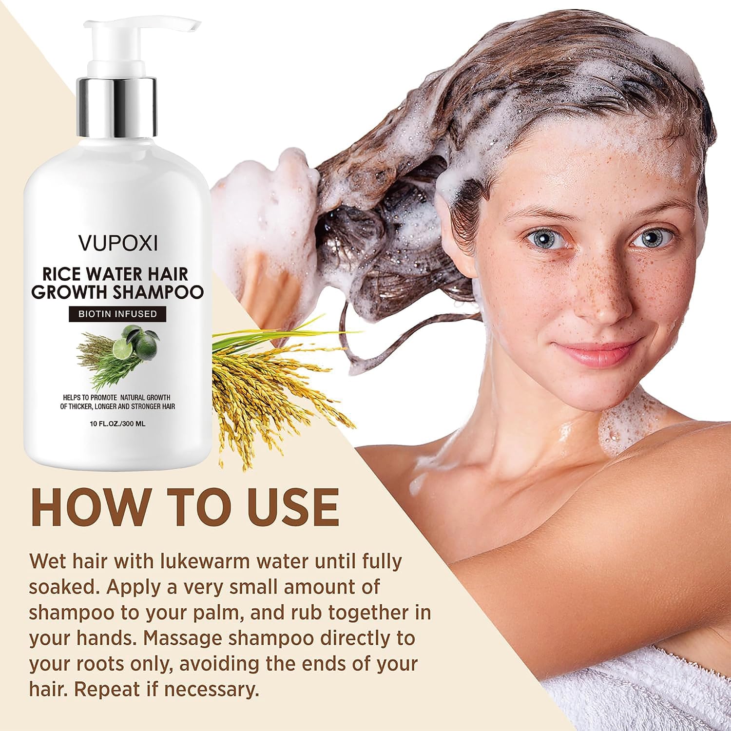 Rice Water Hair Growth Shampoo with Biotin - Ultra-Nourishing Hair Care Set, Promotes Growth, Revitalizes Shine, and Shields from Damage - 10 fl oz