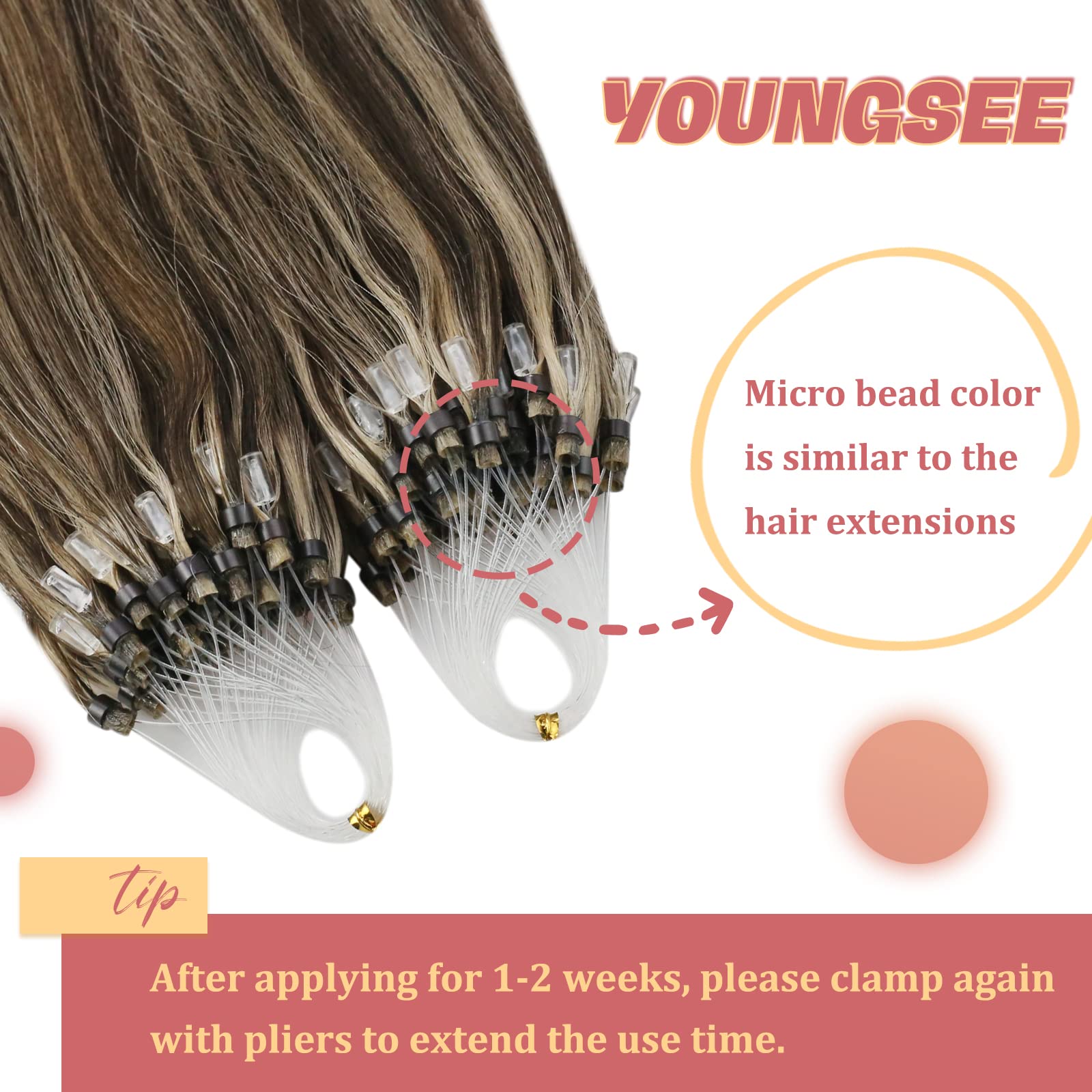 16, Dark Brown With Caramel Blonde: Youngsee Remy Human Hair Micro Loop Real Hair Extensions Dark Brown Mixed With Caramel Blonde Silkly Straight Micro Ring Link Human Hair Ex