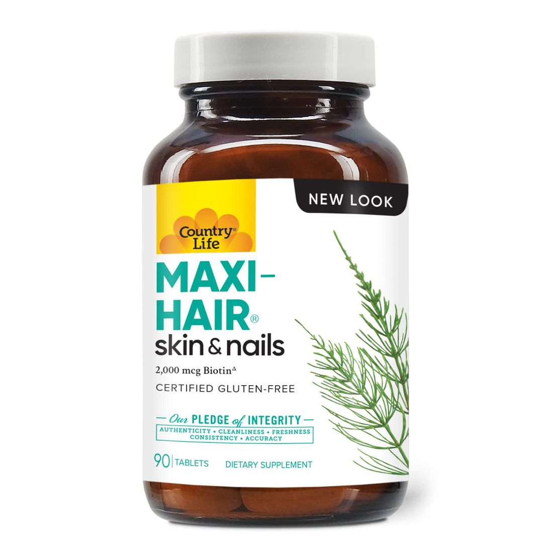 Country Life Maxi-Hair Supplement - 2000mcg Biotin & Vitamins for Hair, Skin & Nails - Certified Gluten-Free & Vegetarian - Supports Hair Growth, 90 Tablets