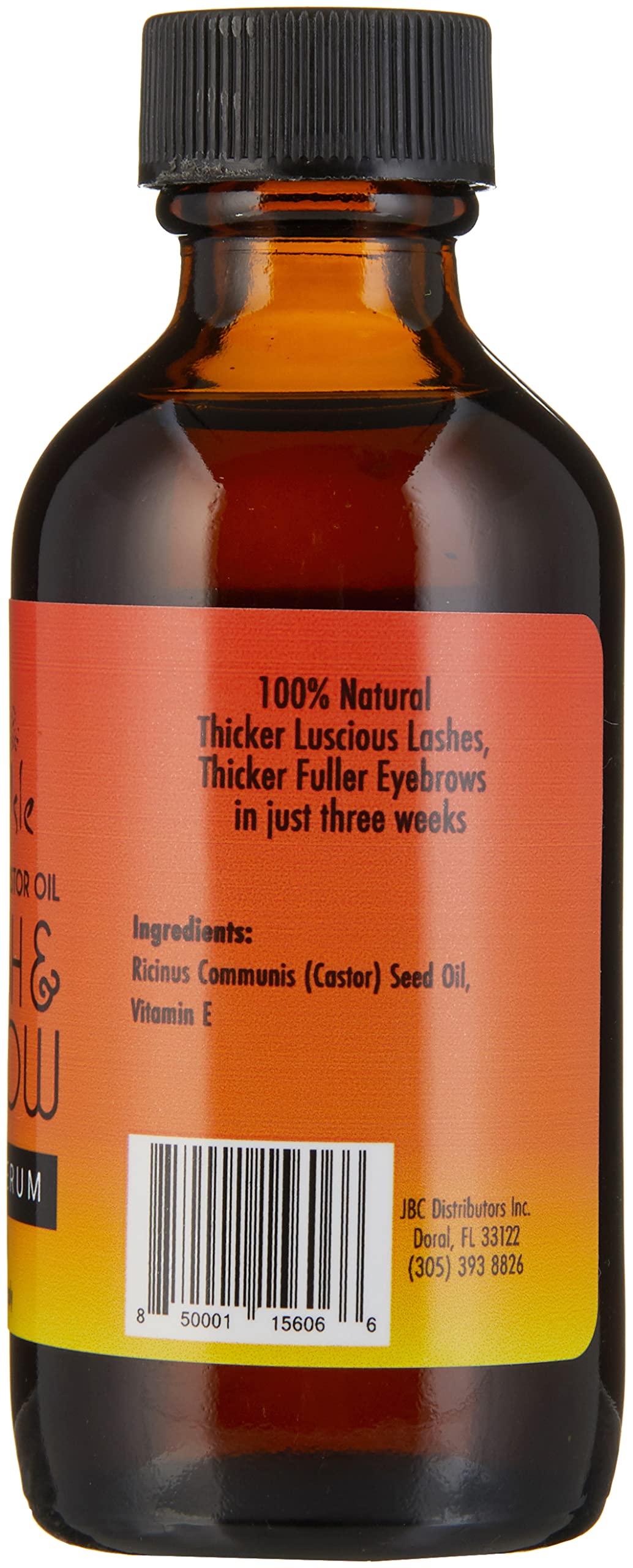 Sunny Isle Jamaican Black Castor Oil Eyelash & Eyebrow Growth Serum, Orange, 2 Ounce