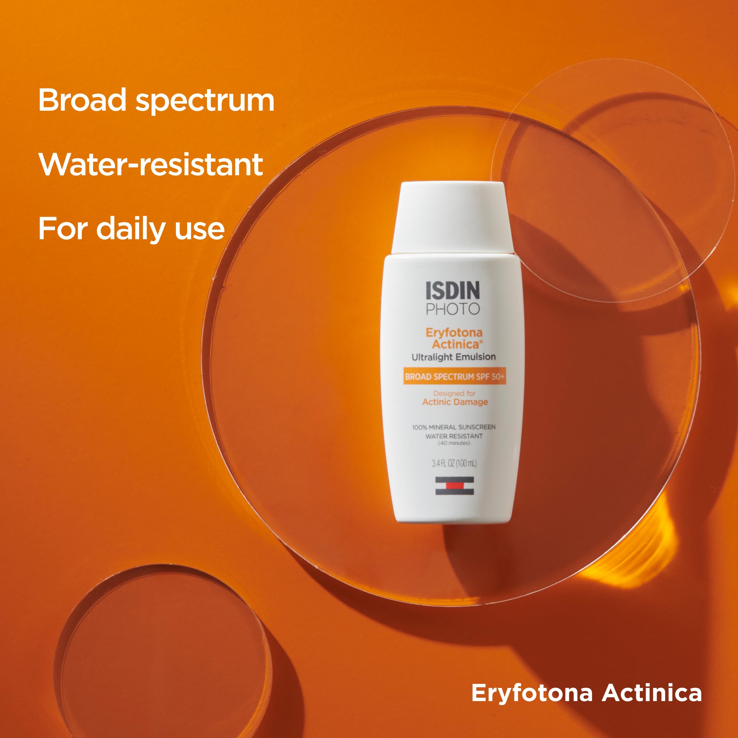 ISDIN Eryfotona Actinica Zinc Oxide and 100% Mineral Sunscreen Broad Spectrum SPF 50+, No White Cast, Suitable for Sensitive Skin, 3.4 Fl Oz