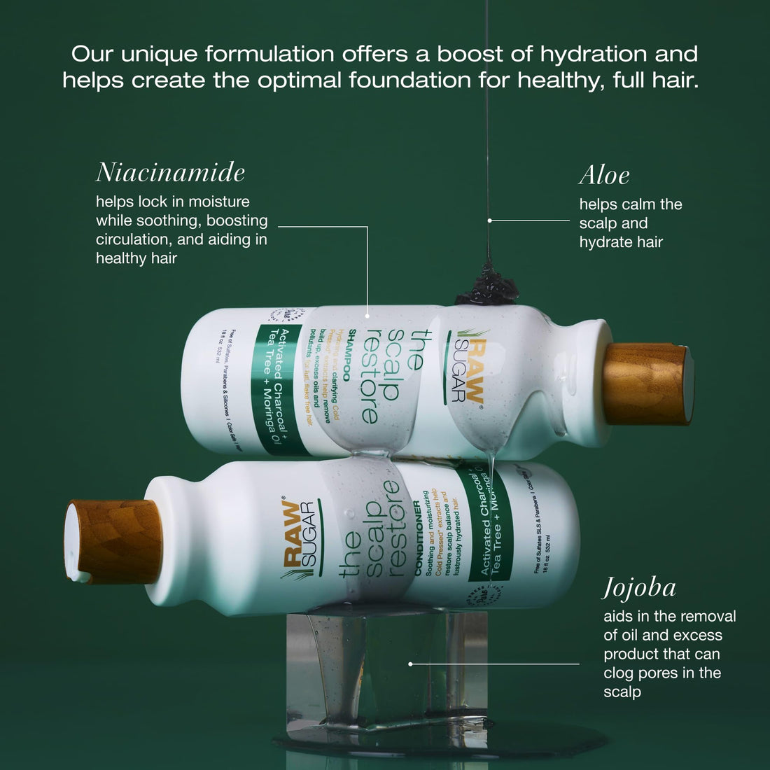 Raw Sugar Scalp Restore Hair Care Bundle, Shampoo and Conditioner Set with Jojoba, Aloe and Niacinamide, Formulated without Sulfates + Parabens