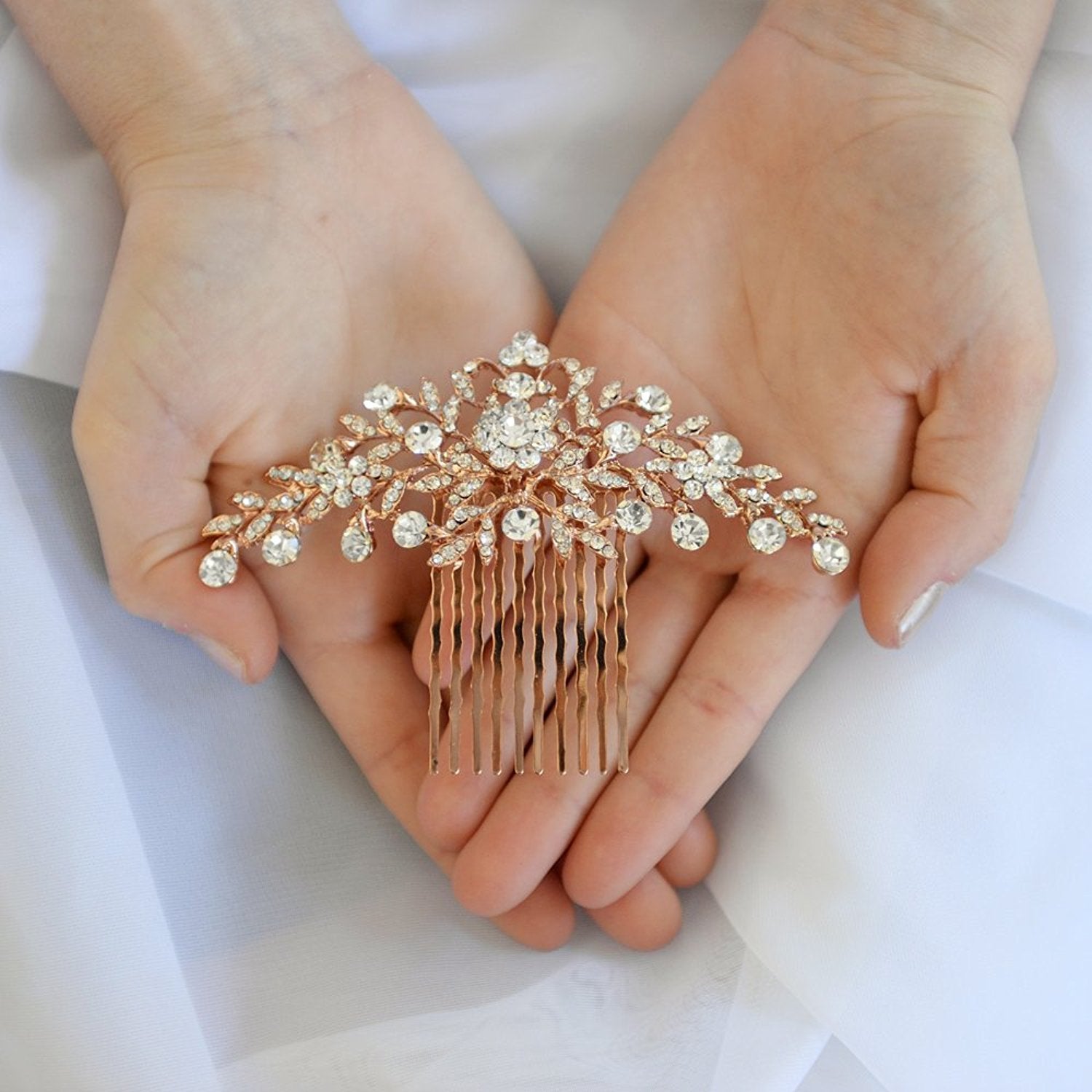 Mariell Crystal Cluster Bridal, Wedding Or Prom Hair Comb With Rose Gold Plating