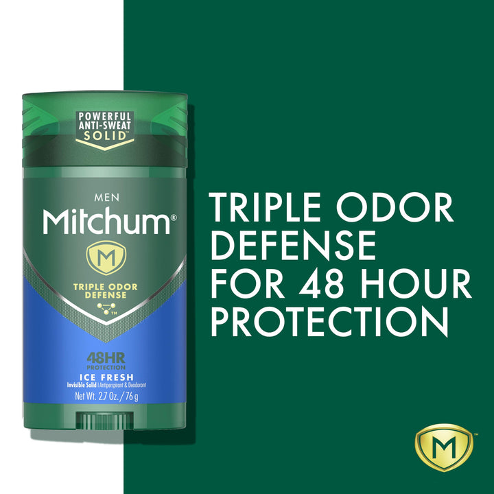 Mitchum Men's Deodorant, Antiperspirant Stick, Triple Odor Defense Invisible Solid, 48 Hr Protection, Dermatologist Tested, Ice Fresh, 2.7 Oz (Pack of 2)
