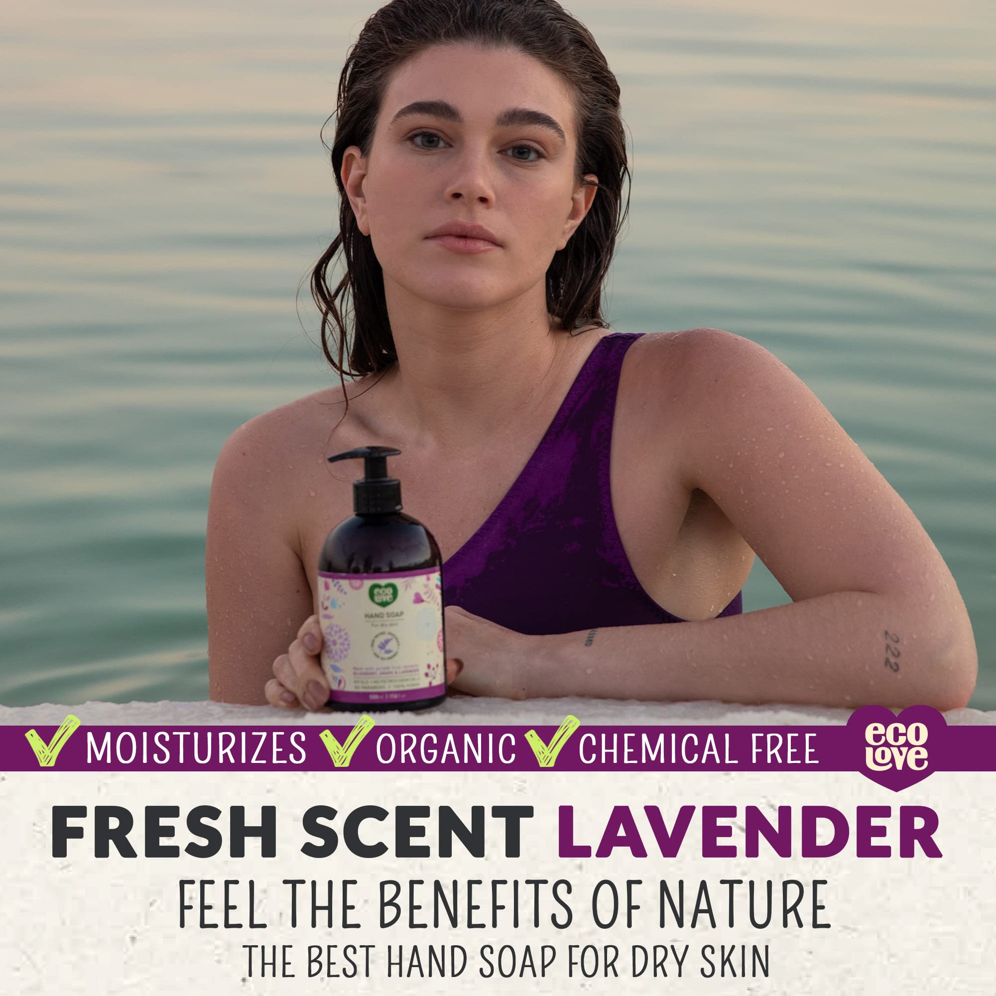 Purple : ecoLove Purple Collection Hand Soap for dry skin - Blueberry, Grape & Lavender. 100% VEGAN (17.6 Oz)