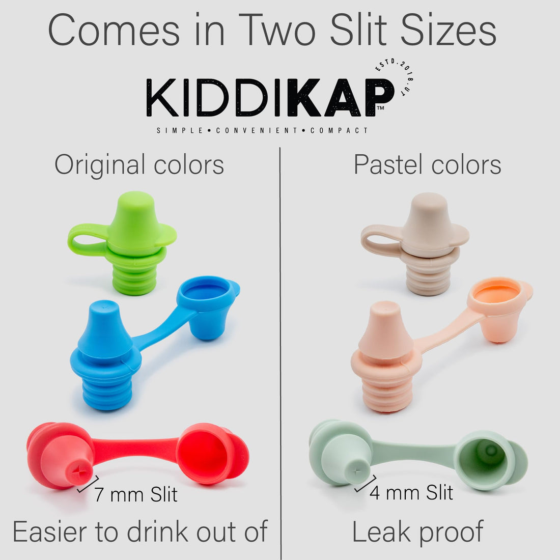 Kiddikap Original Water and Juice Bottle Topper, Soft Silicone Leak Proof Spout Conversion Cap to Make Spill Proof Drinks for Toddlers, Kids, or Adults, Travel Essential - 3 Pack (Blue, Green, Red)