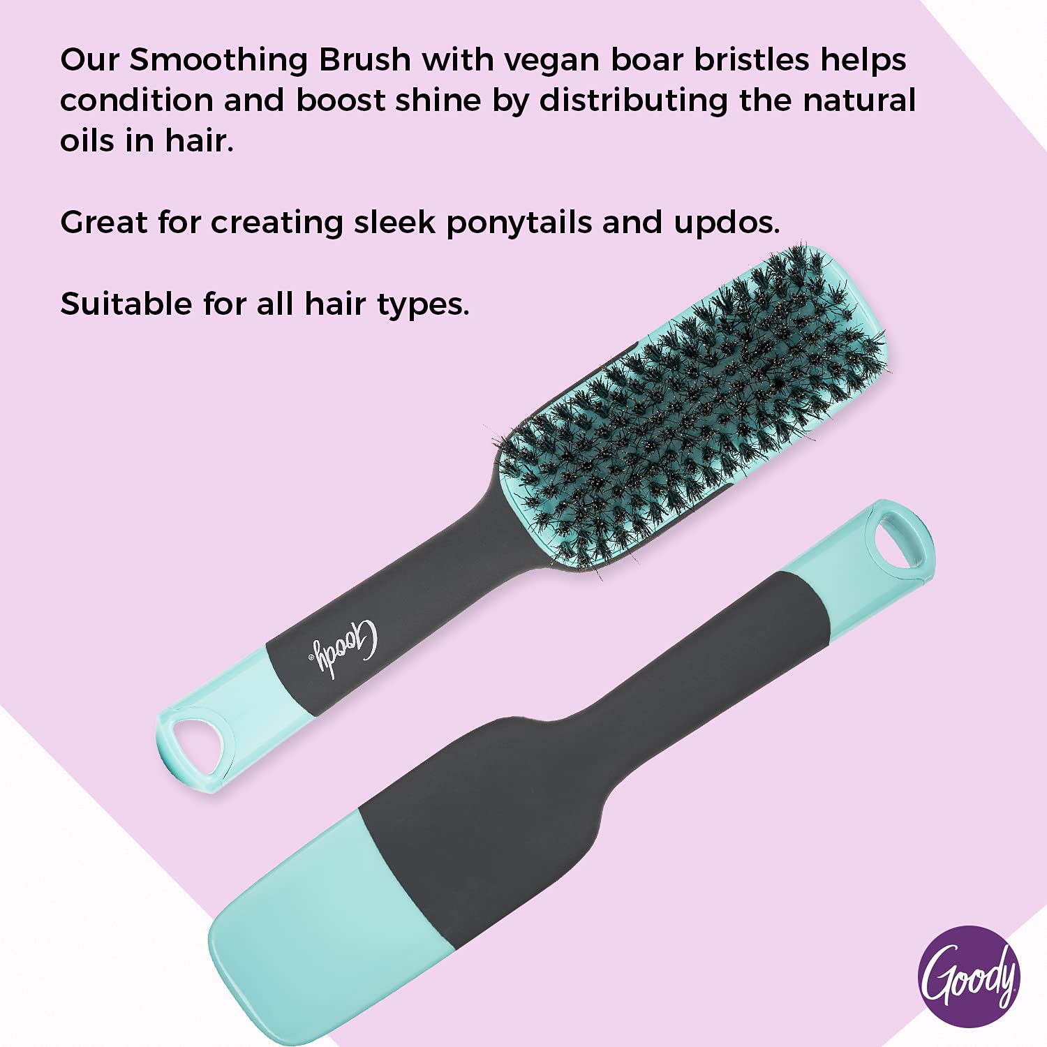 Goody x Total Texture Smoothing Brush - Vegan Boar Bristles Help Condition and Smooths Hair Cuticles for Enhanced Shine Shine - For Natural and Textured Hair - Non-Slip Grip