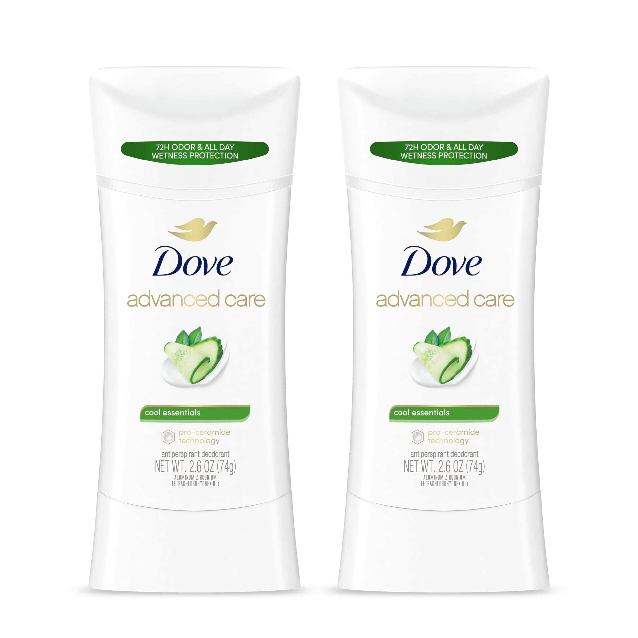 Dove Advanced Care Antiperspirant Deodorant Stick for Women, Cool Essentials, for 48 Hour Protection And Soft And Comfortable Underarms, 2.6 oz, 12 Count